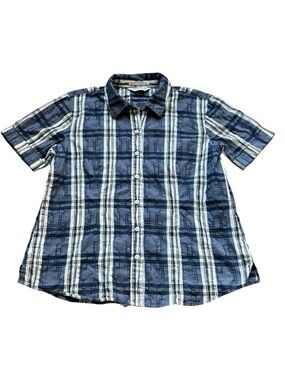 Orvis‎ Women’s Navy and White Plaid Short-Sleeve Button-Down Shirt, Size S